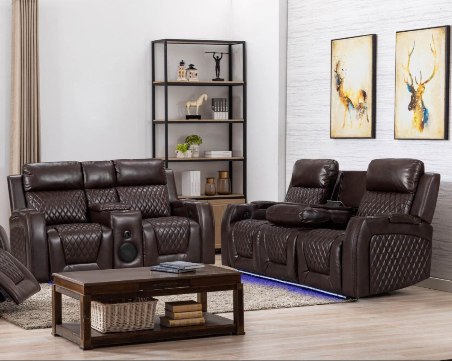 Arlington Brown Power Recliner Sofa Set with Built in Speaker