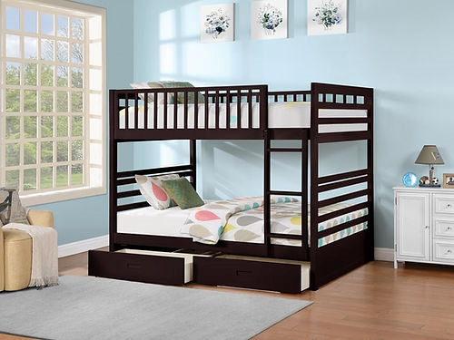 Double/Double Wooden Bunk Bed with 2Pc Storage Drawer Set B-115