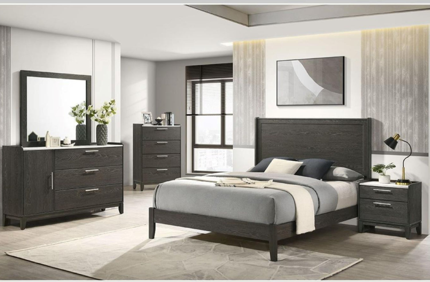 Bailey 6pc Wooden Bedroom Set Dark Grey CHD101