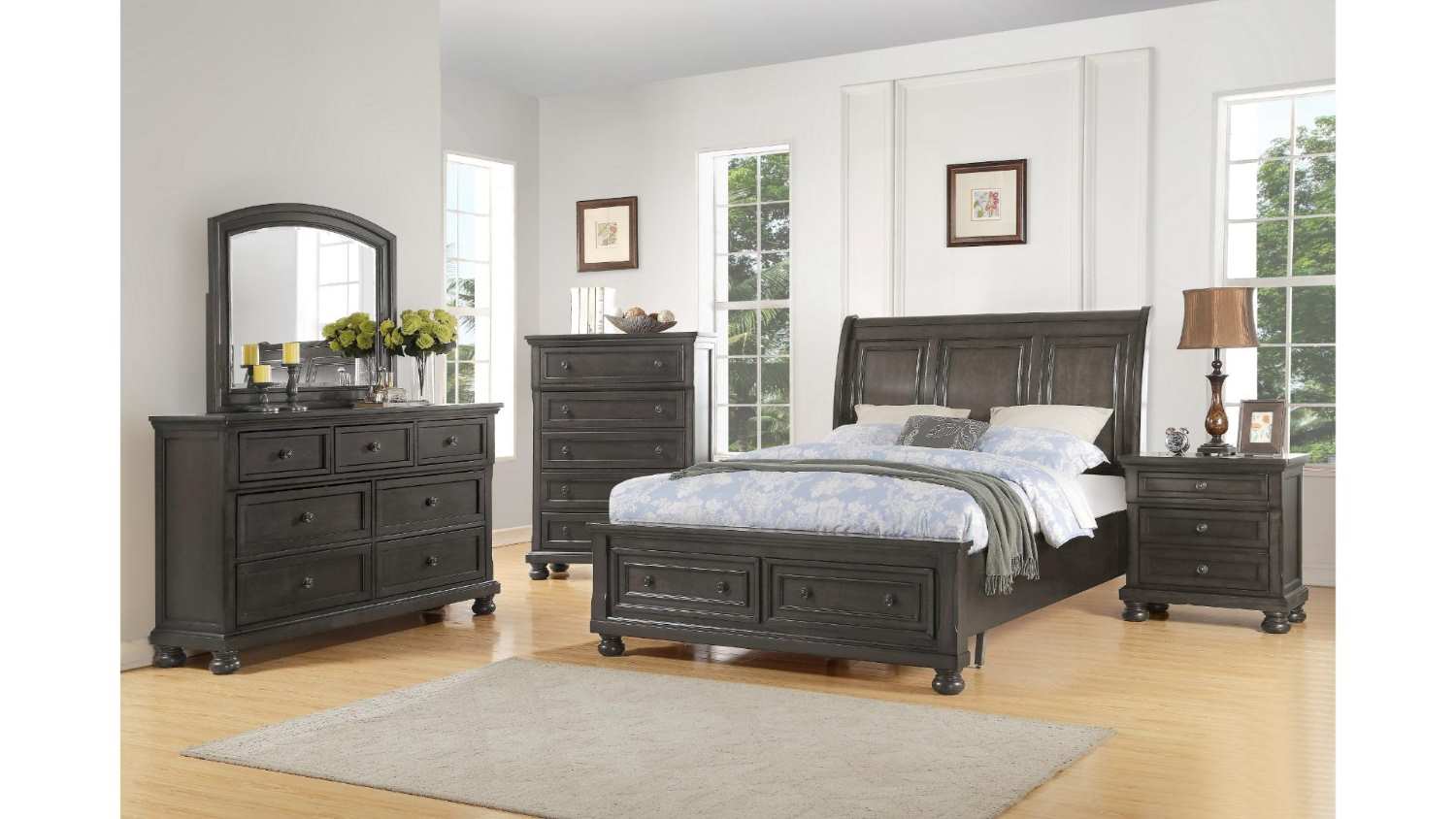 Baltimore Bedroom Set With Sleigh Headboard And Storage Footboard Grey 851