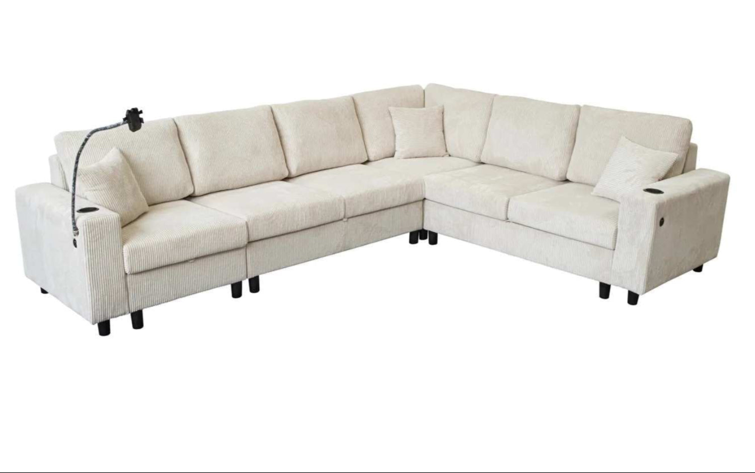 Beige Fabric Reversible Sectional Sofa With USB Charging Ports 2493