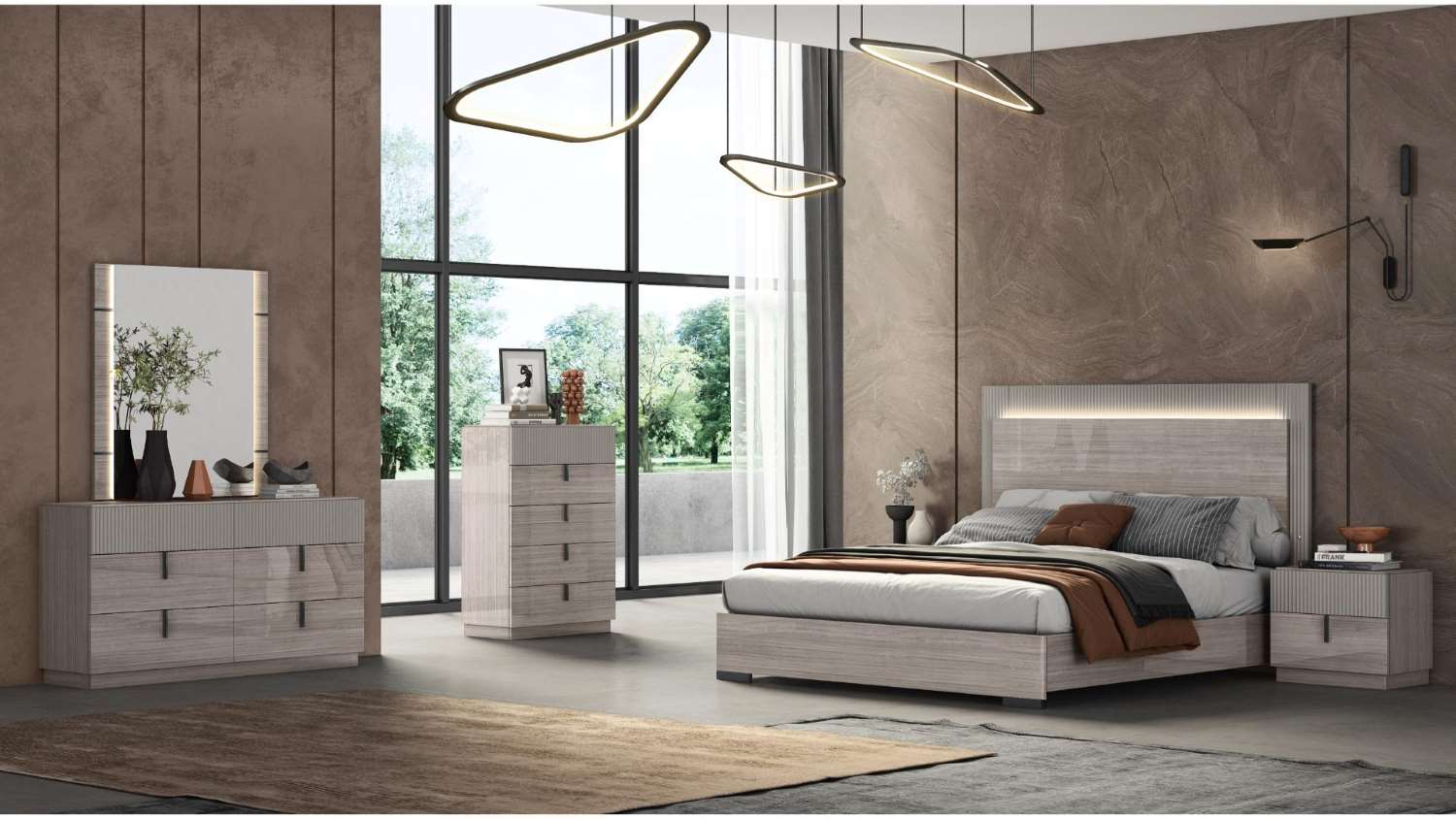 Bellamy Beige Agley Lacquer Bed with LED Headboard 1791