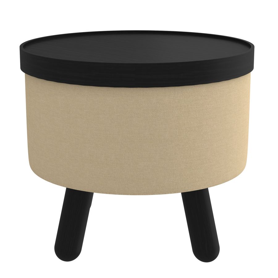 Betsy Round Storage Ottoman with Tray in Beige and Black 402-376