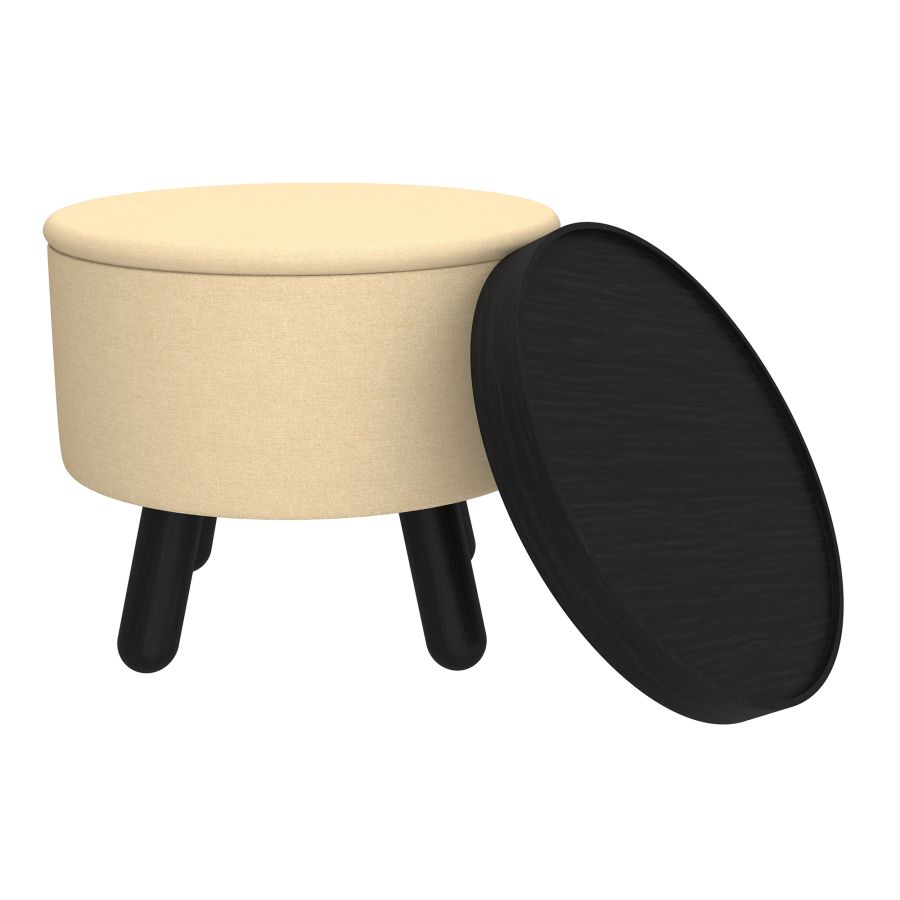 Betsy Round Storage Ottoman with Tray in Beige and Black 402-376