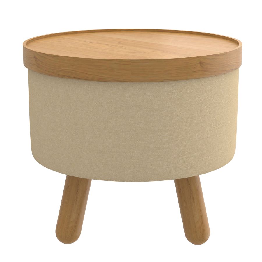 Betsy Round Storage Ottoman with Tray in Beige and Natural 402-376