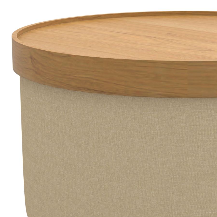Betsy Round Storage Ottoman with Tray in Beige and Natural 402-376