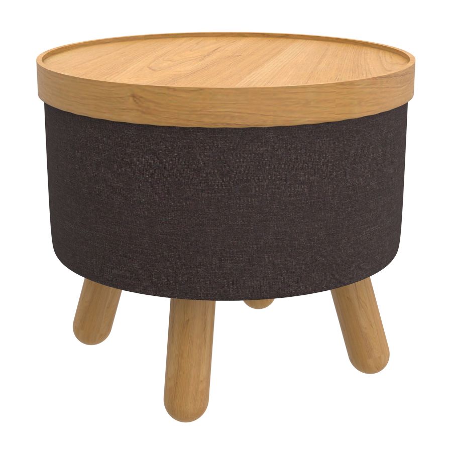 Betsy Round Storage Ottoman with Tray in Charcoal and Natural 402-376