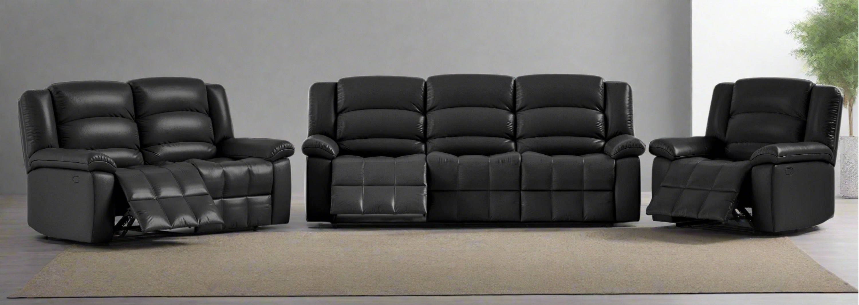 Bill Faux Leather Manual Recliner 3PC Sofa Set Black