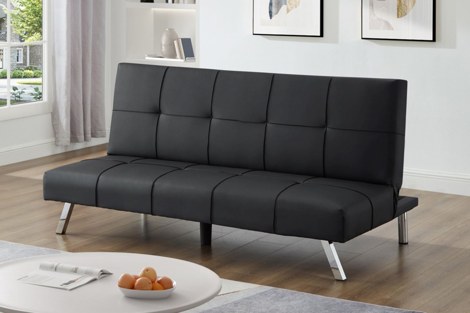 Black Buttonless Tufting Klick Klack Sofa Bed 1530
