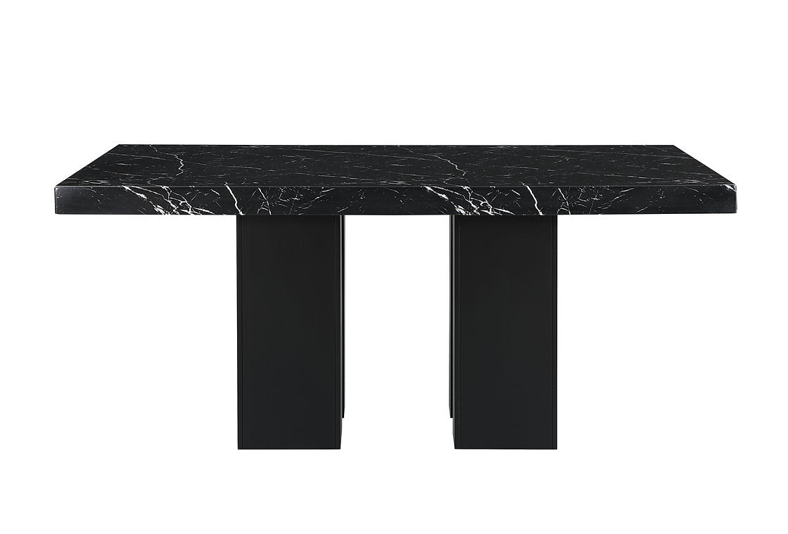 Black Faux Marble Dining Table Set With Black Velvet Chairs 1605