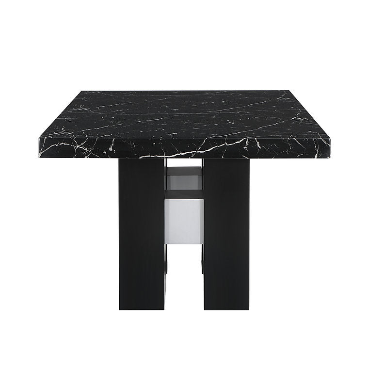 Black Faux Marble Dining Table Set With Black Velvet Chairs 1605