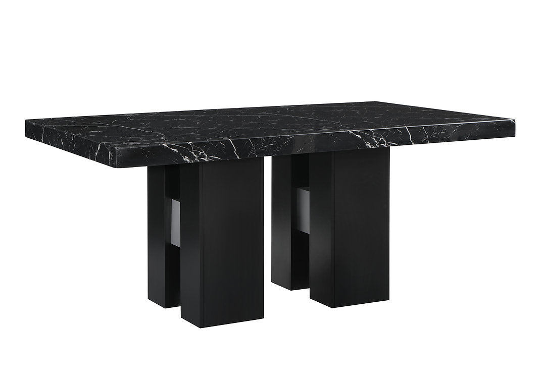 Black Faux Marble Dining Table With Double Pedestal Base 1605