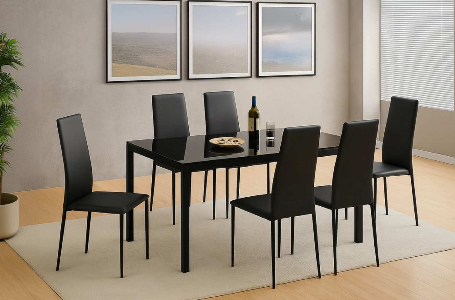 Black Metal 7pc Dining Set 3406 / 3260