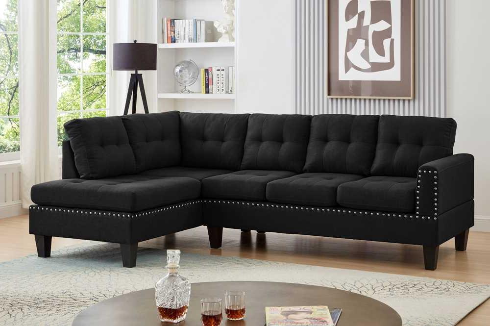 Black Reversible Sectional Sofa With Nailhead Trim 1234