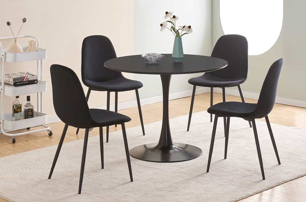 Black Round Dining Table With 4 Black Chairs T 3810 / T 215