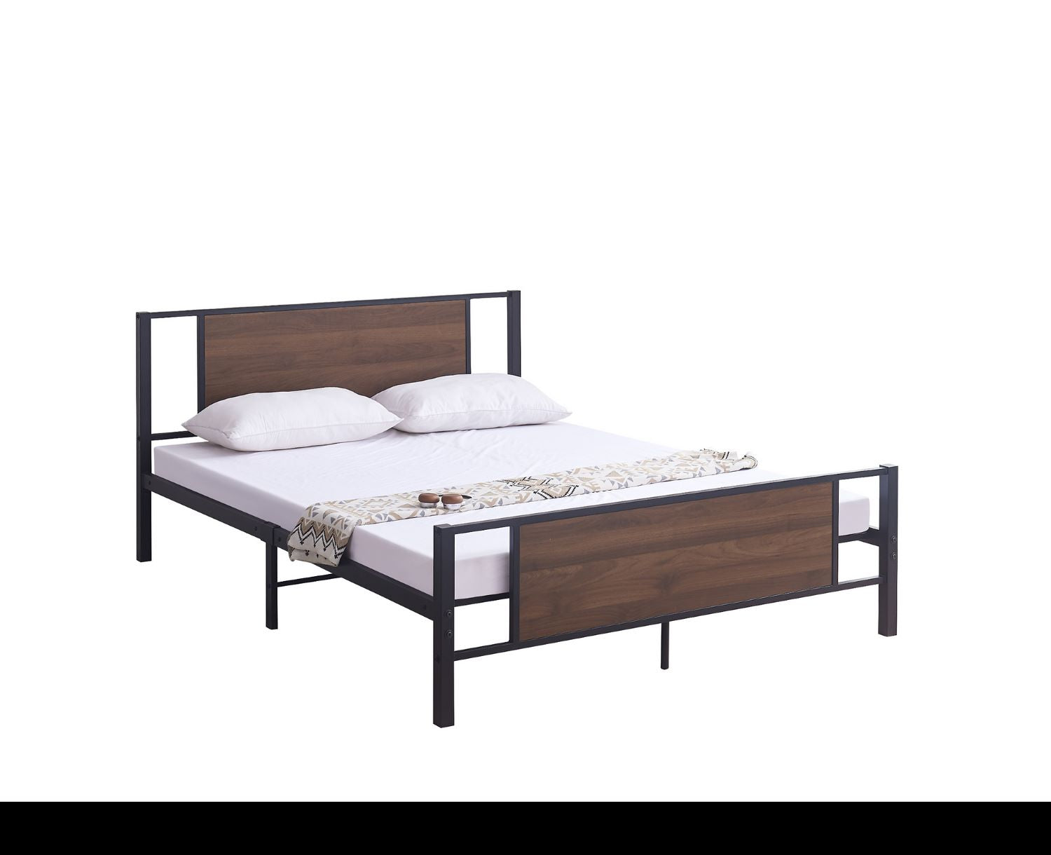 Black Steel Bed Frame with Wood Panel Accents IF 5275