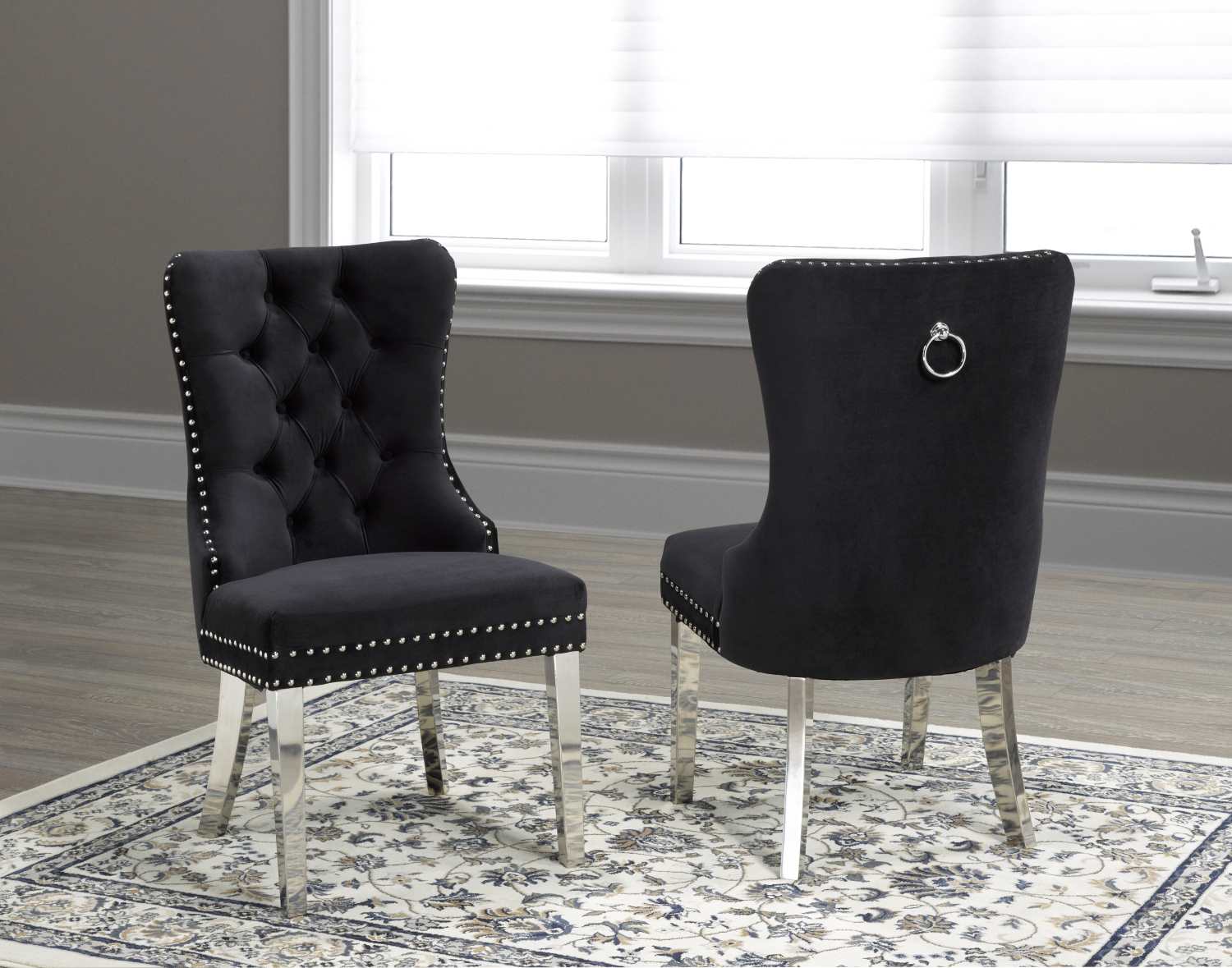 Black Dining Chair W/ Chrome Legs F459-BK (Set of 2)