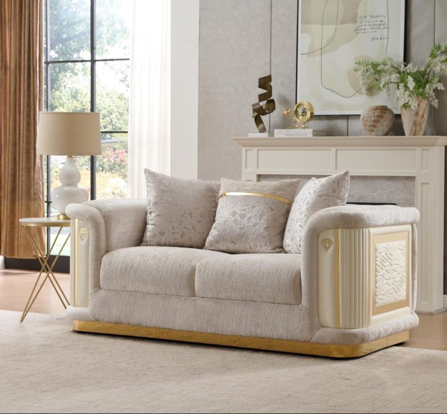 Bona Beige Fabric Sofa Set with Gold Accents 8225