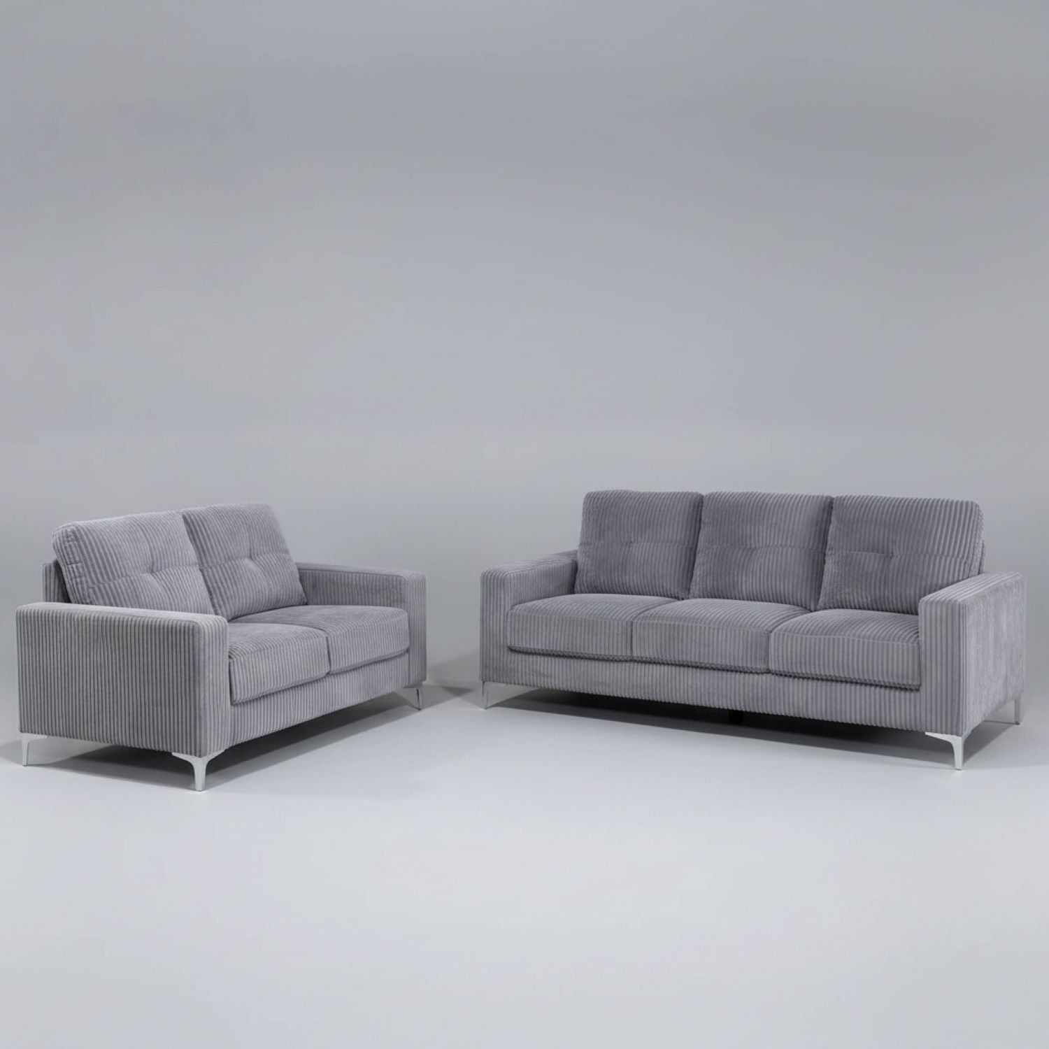 Bono Corduroy Grey Fabric 2pc Sofa Set