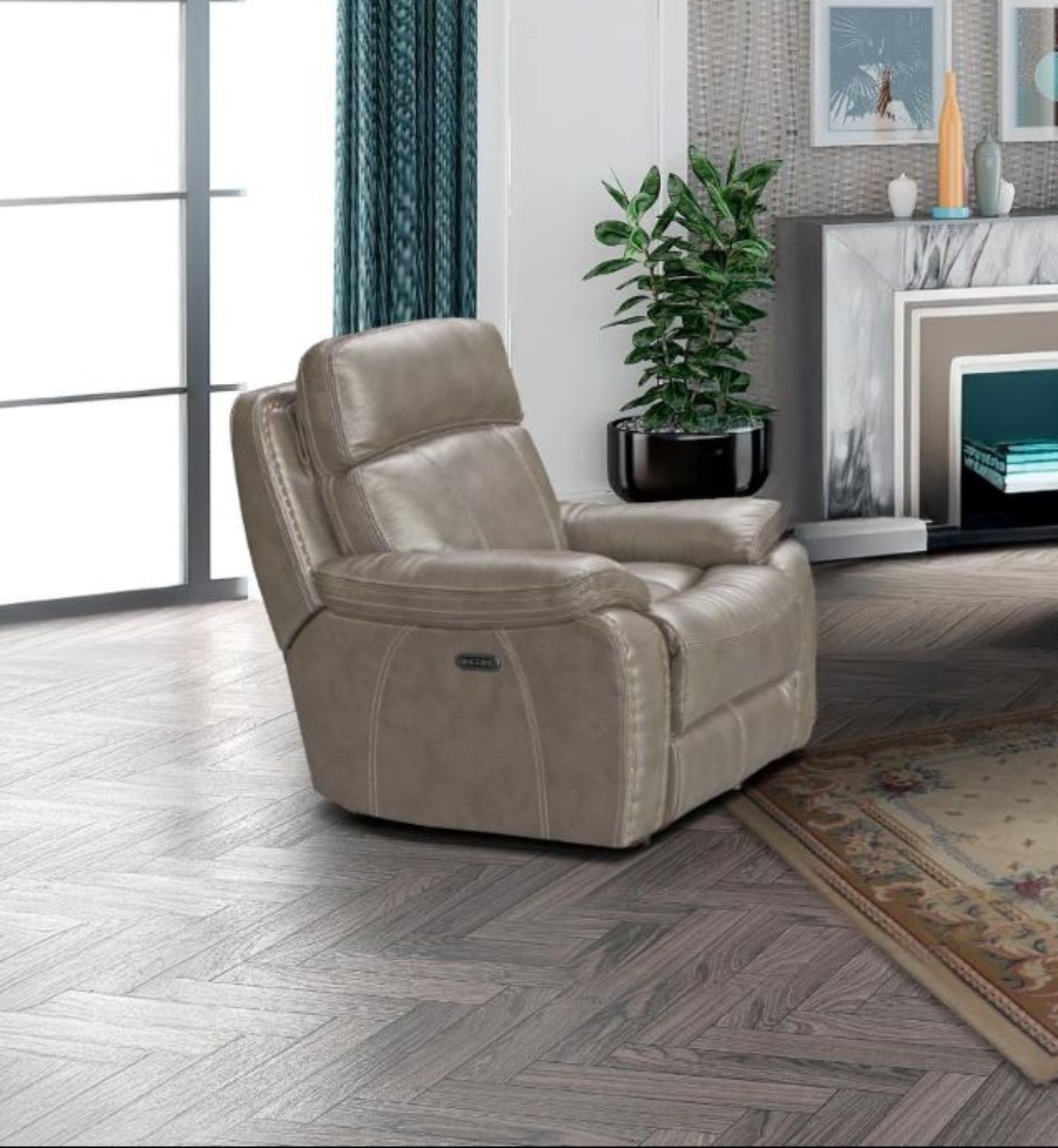 Boomer Biege Leather-Gel Power Recliner Sofa Set with Built-in USB Ports 2975