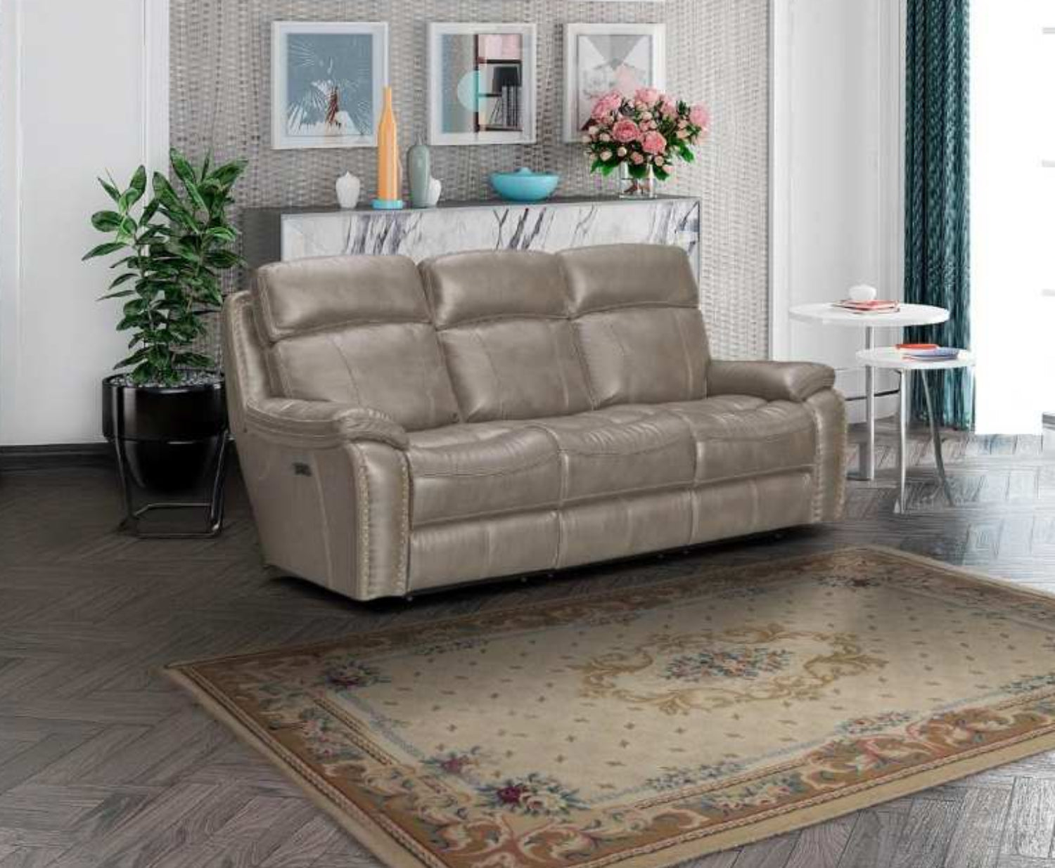 Boomer Biege Leather-Gel Power Recliner Sofa Set with Built-in USB Ports 2975