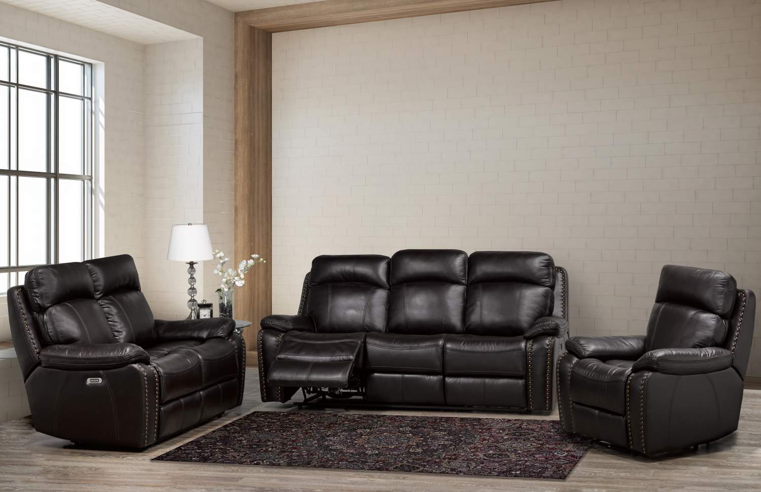 Boomer Leather-Gel Power Recliner Sofa Set with Built-in USB Ports 2975