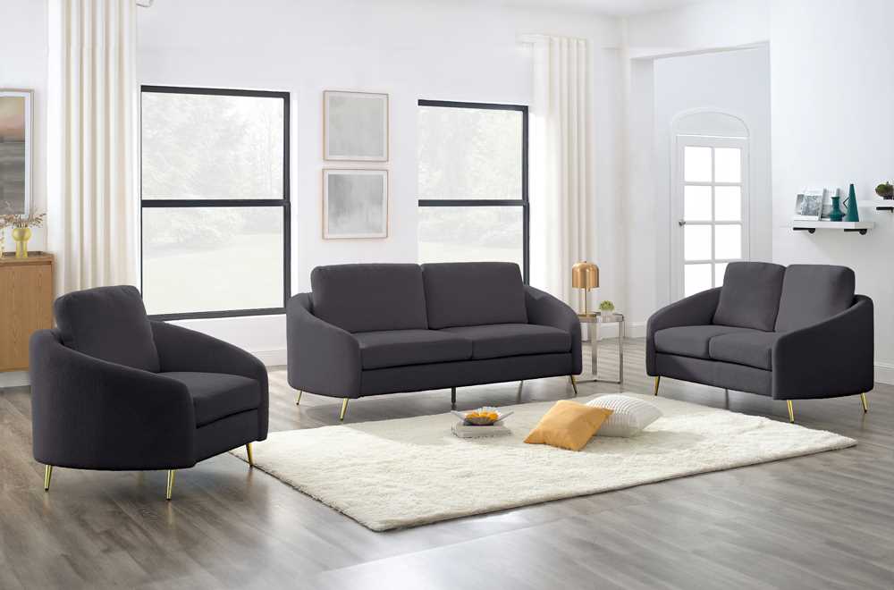 Boucle Fabric Sofa Collection With Curved Angled Arms Grey 1312