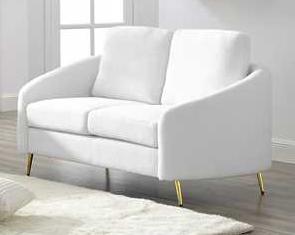 Boucle Fabric Loveseat With Curved Angled Arms White 1312