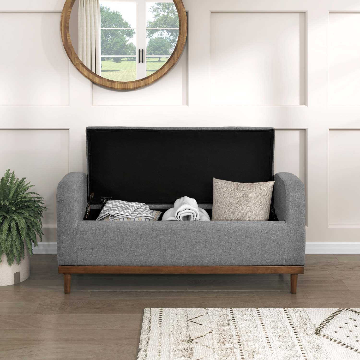 Brigitte Grey Button-Tufted Lift Top Storage Bench 4590