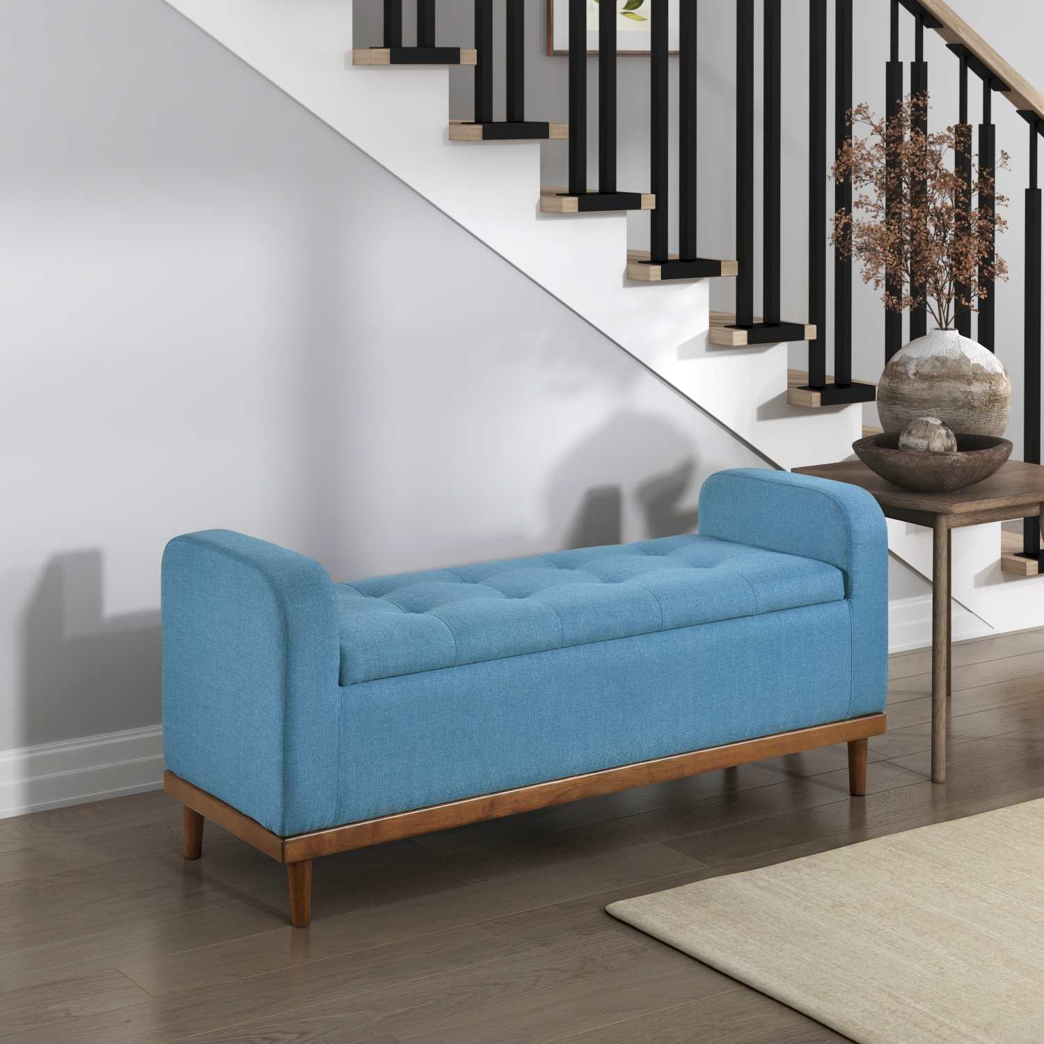Brigitte Blue Button-Tufted Lift Top Storage Bench 4590