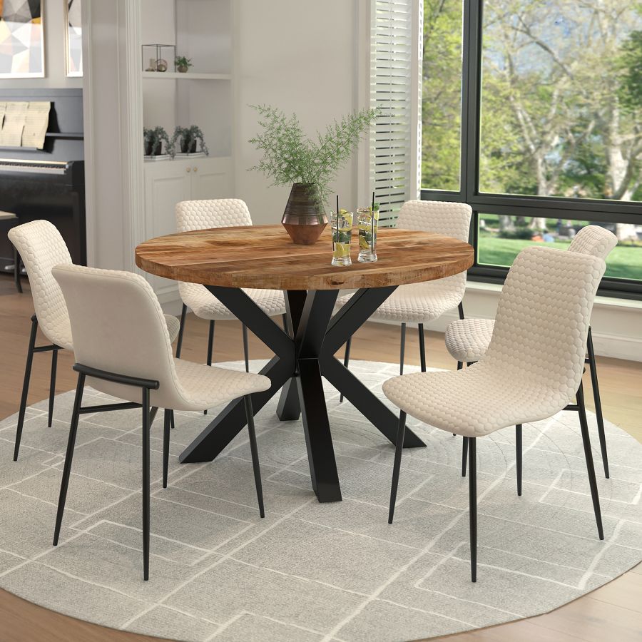 Brixx Dining Chair, Set of 2, in Beige Fabric and Black 202-083