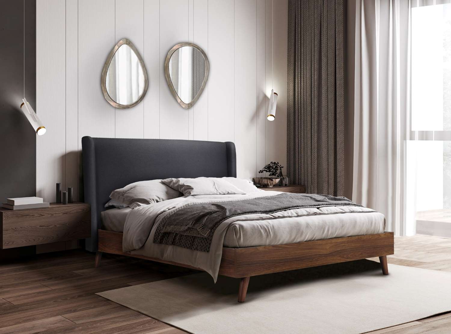 Brody Wooden Queen Bed with Fabric Headboard 5894