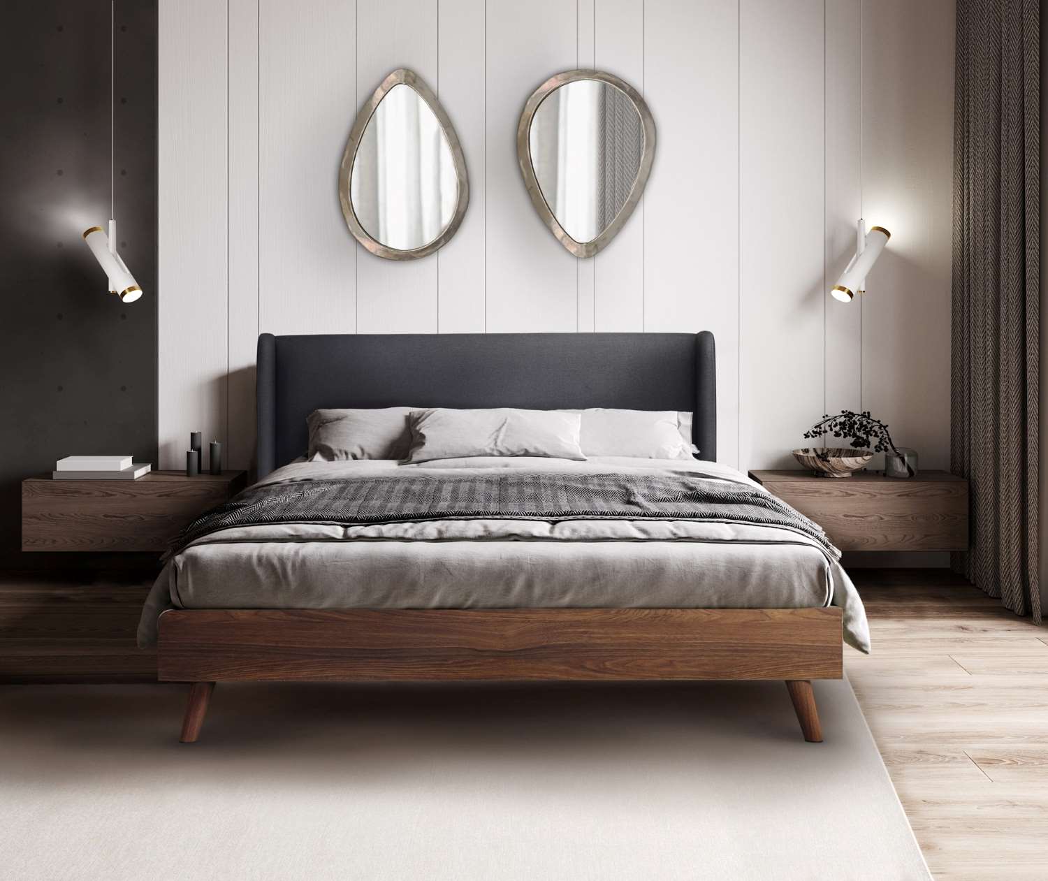 Brody Wooden Queen Bed with Fabric Headboard 5894