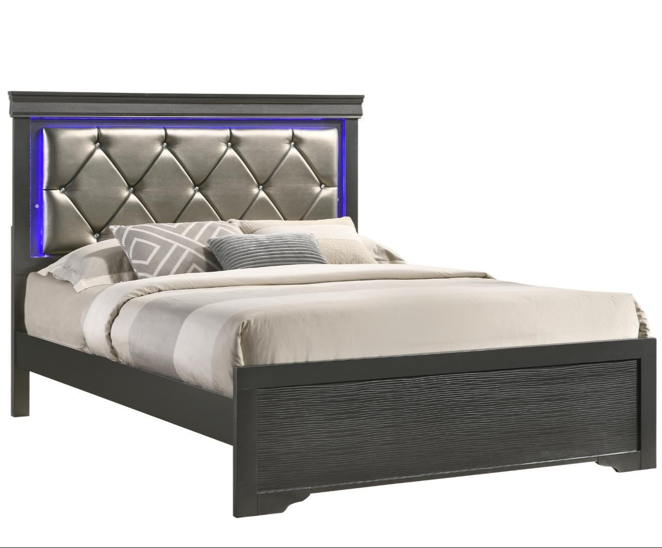 Brooklyn Metalic Grey Bed With LED Headboard 1161