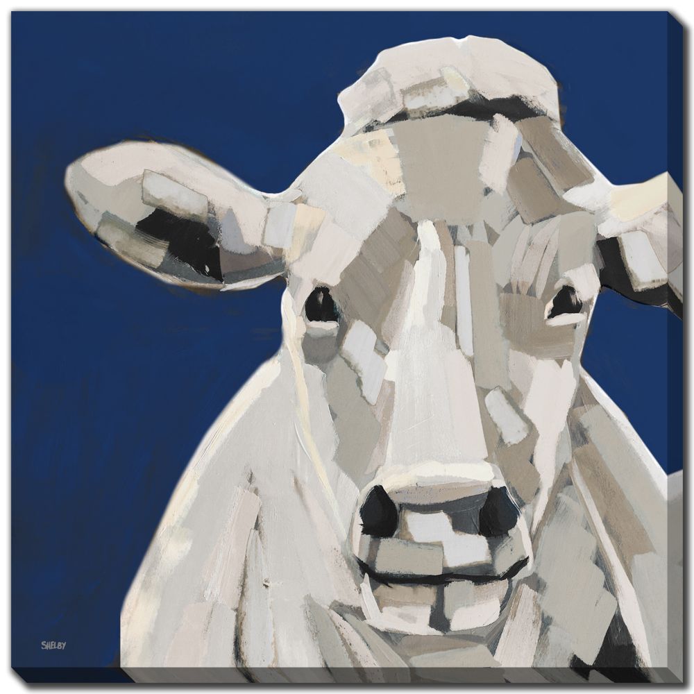 Neutral Cow on Green / Blue 2 PC canvas art