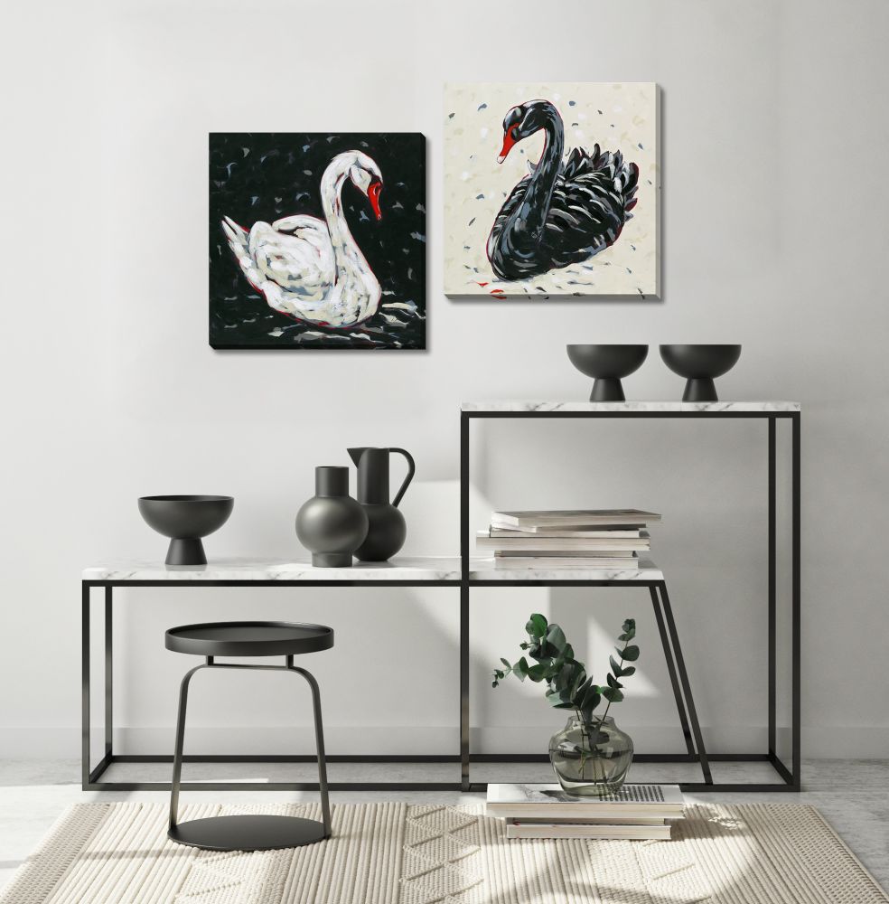 White and Black Swan Set of 2 canvas art