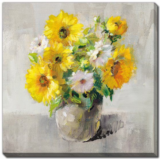 Sunflower Still Life On Gray 2 PC Canvas Art