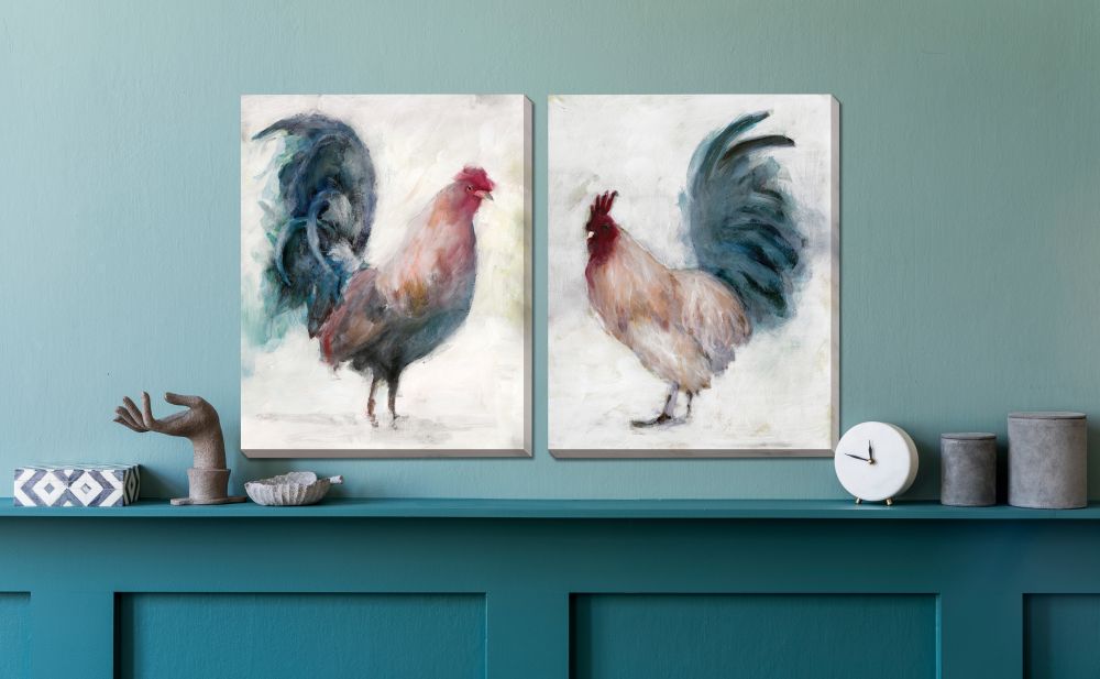 Transitional Rooster 2 PC Canvas Art