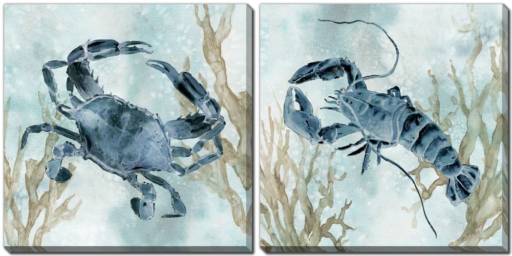 Navy Crab Lobster Set of 2 Canvas Art