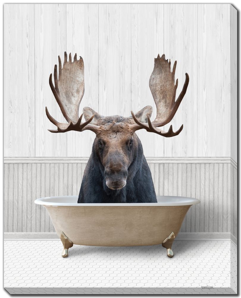 Bath Time Moose / Deer 2 PC canvas art