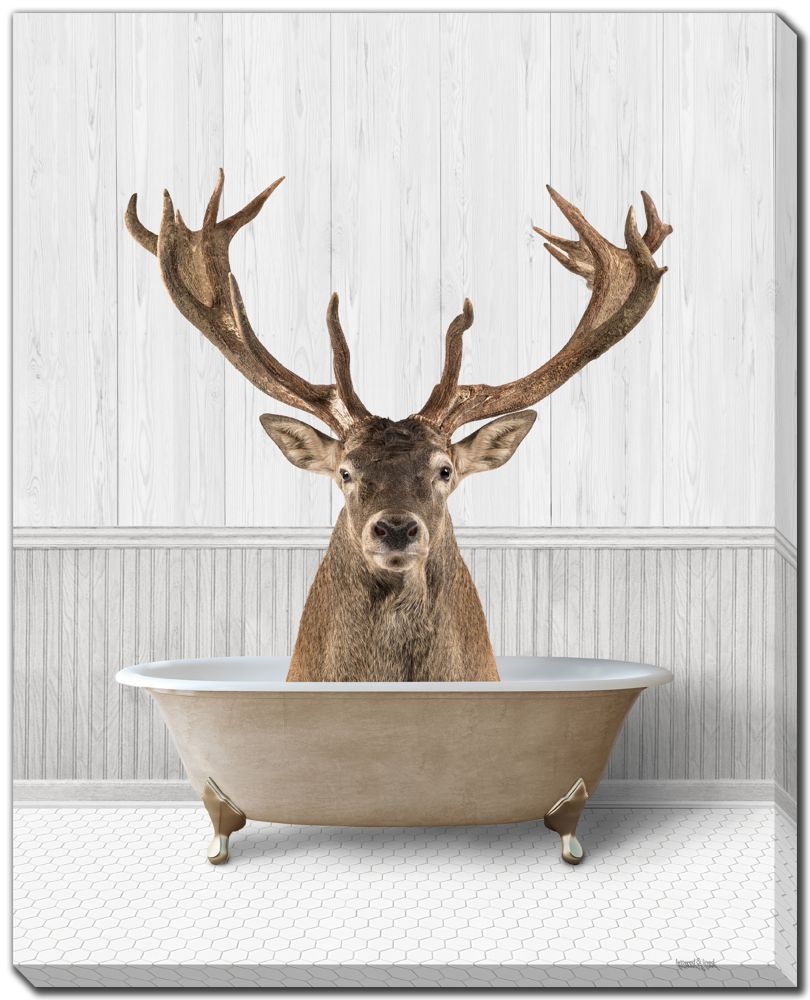 Bath Time Moose / Deer 2 PC canvas art