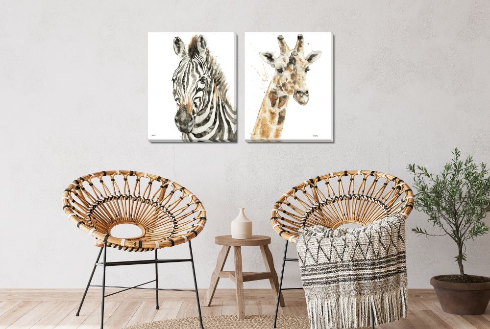 Savannah Zebra / Giraffe 2 PC canvas art