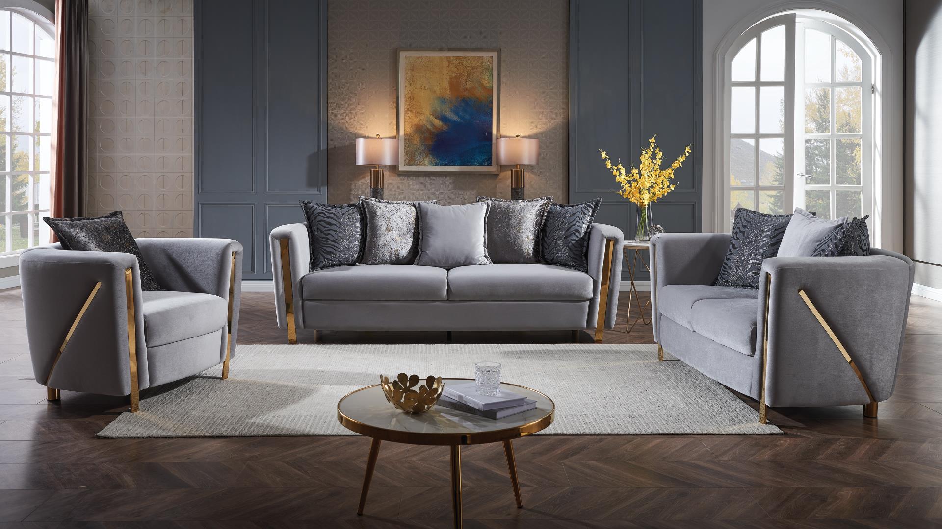 Chanelle Silver Velvet Sofa Collection - 1725