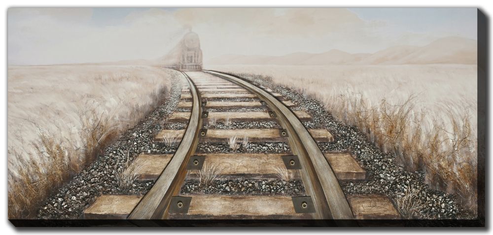 Locomotive Approaching Oil Painting 32" x 71"