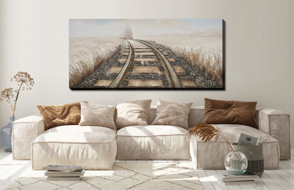 Locomotive Approaching Oil Painting 32" x 71"