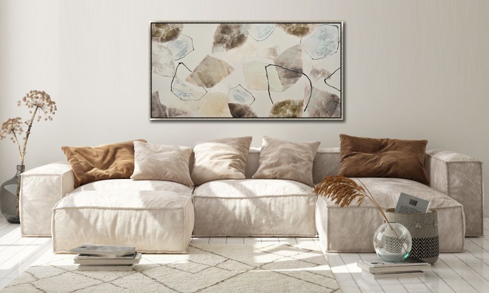 Neutral Pebbles Canvas Art 28" x 56"