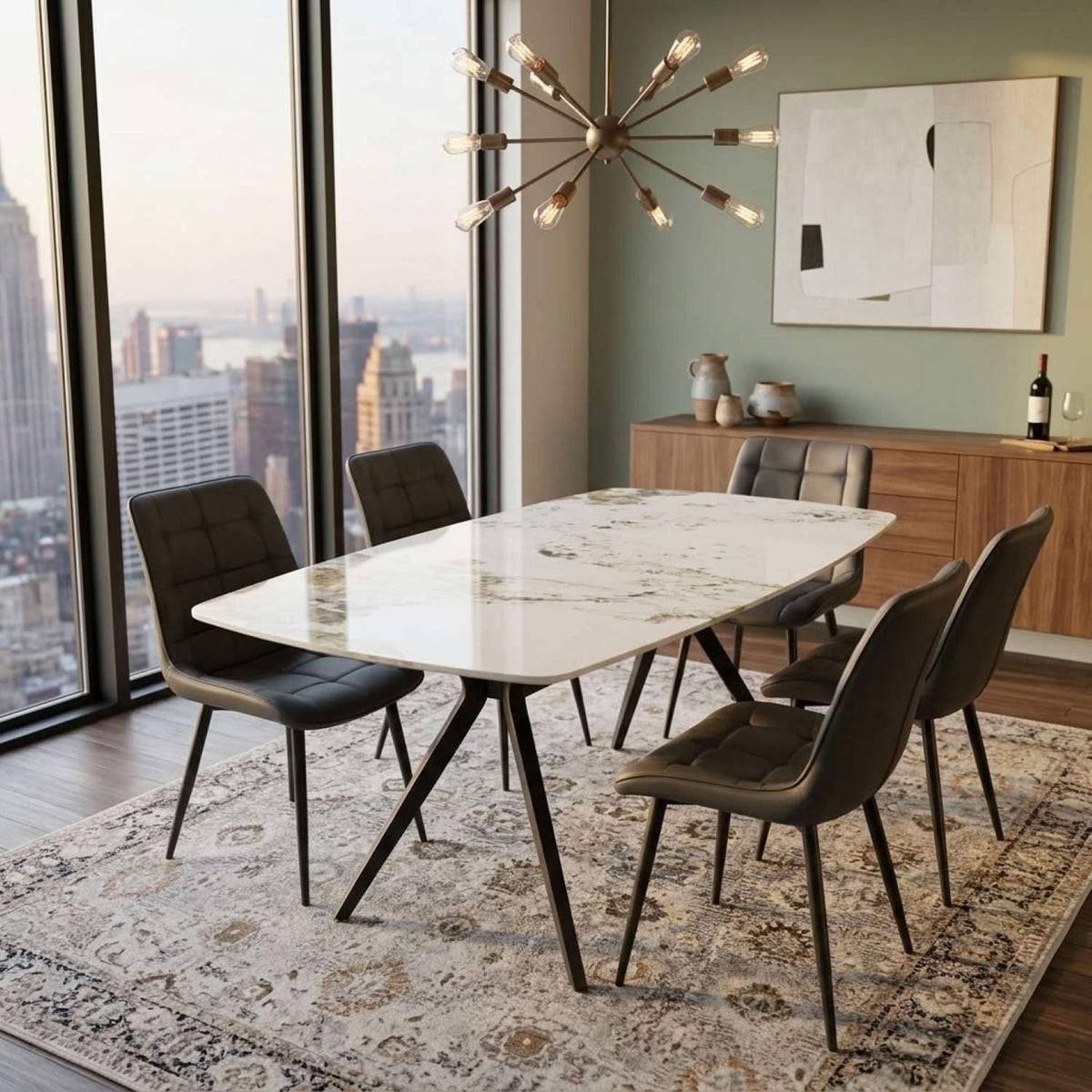 Callista Sintered Stone Dining Set with Grey Chairs
