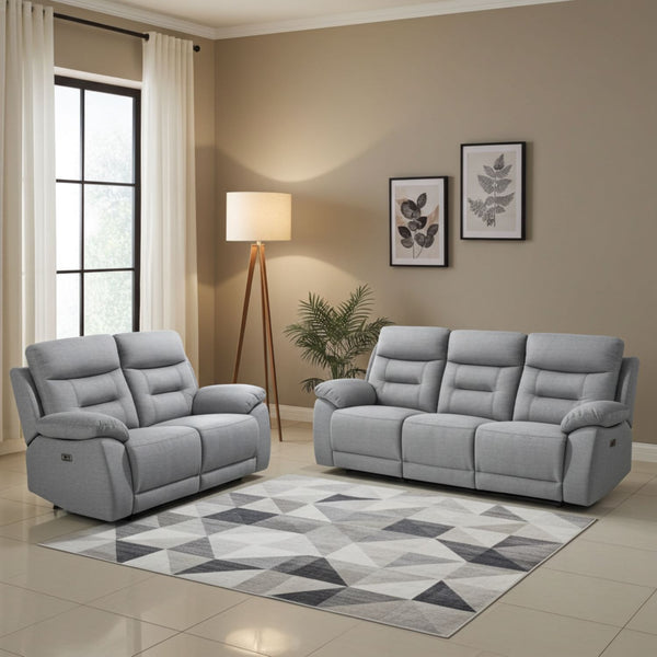 Calypso Grey Fabric Power Recliner Sofa Set with Drop-down & Cup Holders 1407
