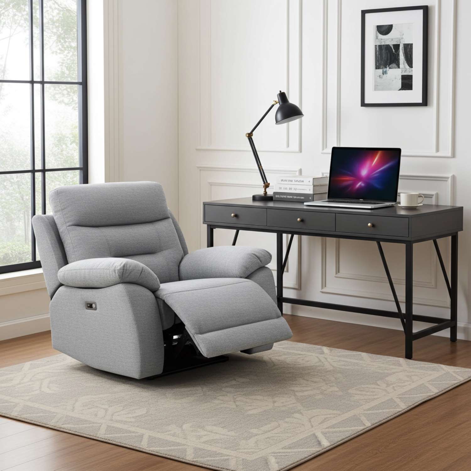 Calypso Grey Fabric Power Recliner Sofa Set with Drop-down & Cup Holders 1407