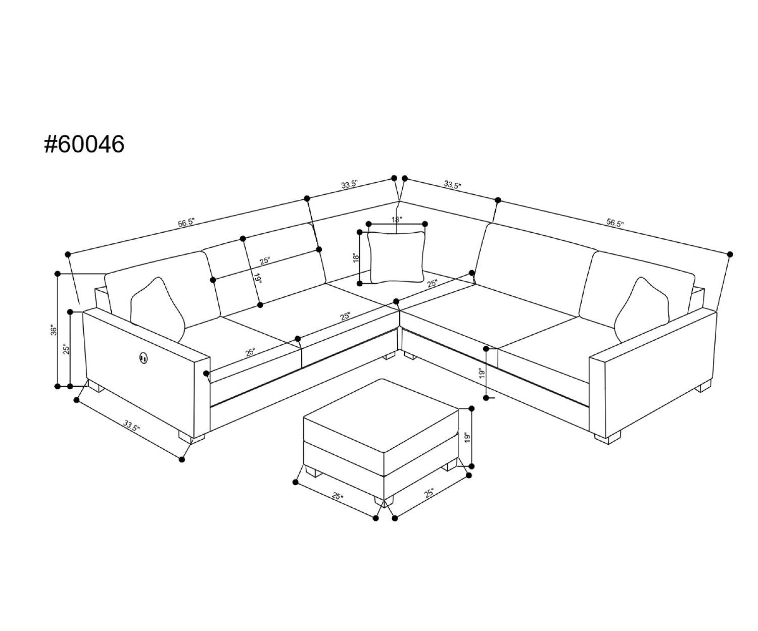 Cameron Toscana Grey Fabric Sectional with Ottoman & Built-in USB 60046